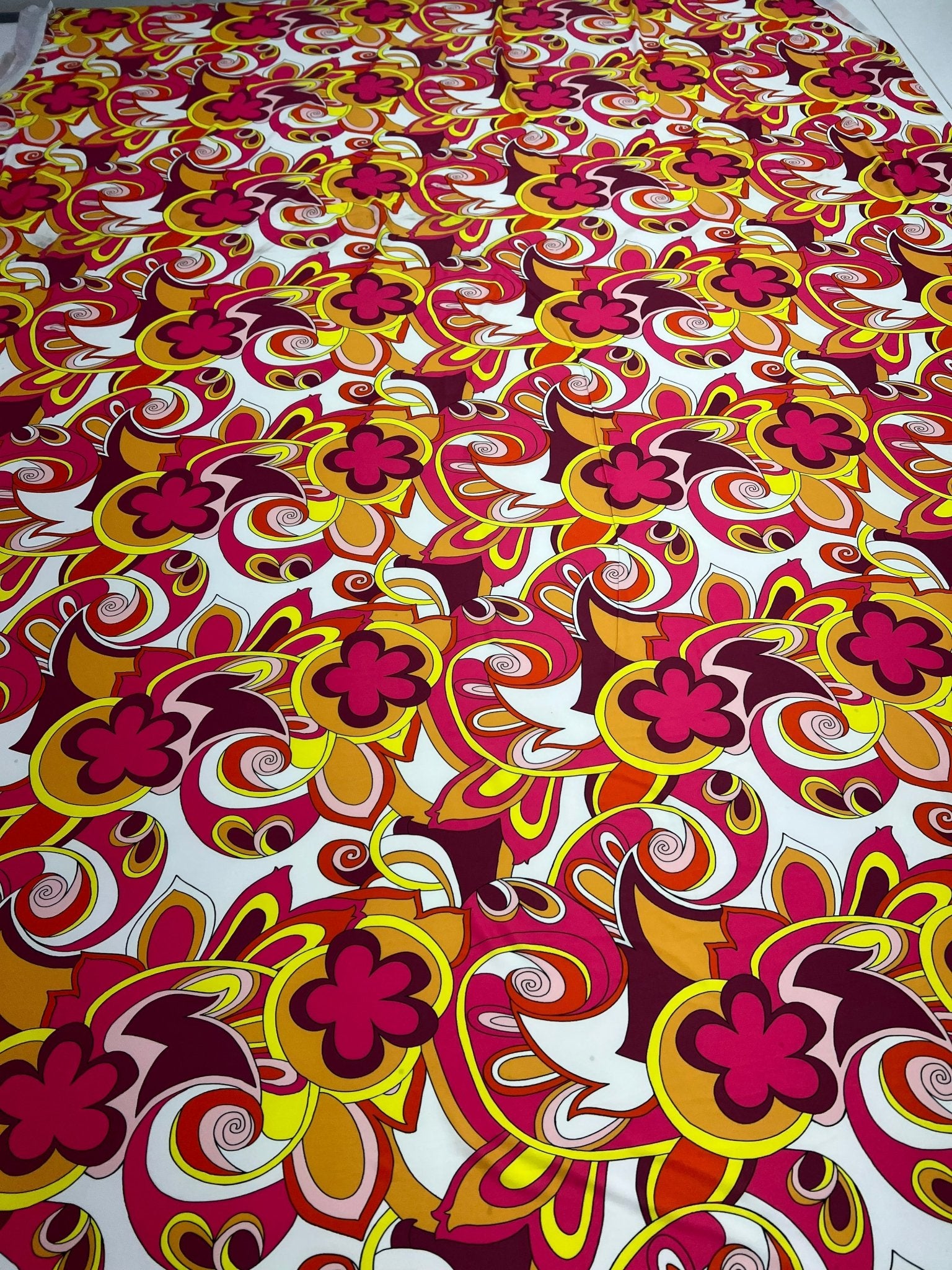 Retro Pink Yellow Print ITY Fabric 4 Way Stretch - T9 Fabrics
